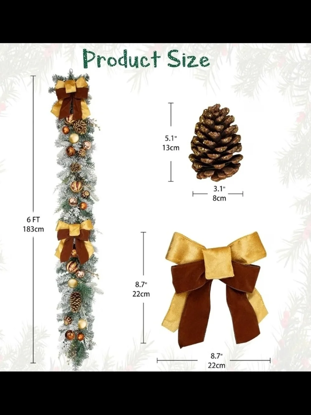 Bronze Holiday Garland with Pine Cones and Bows - Home Holiday